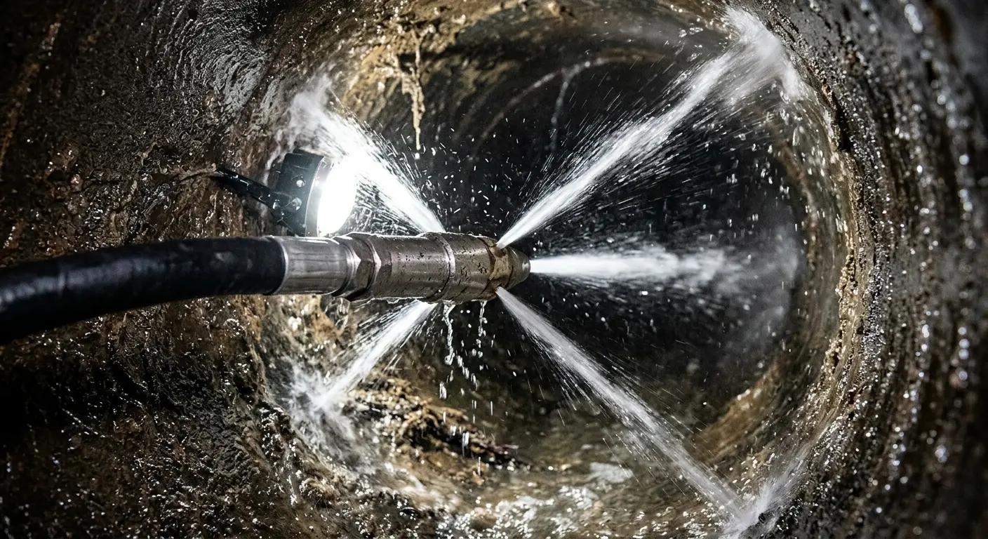 High-pressure hydro jetting nozzle cleaning sewer pipe for Sewer Cleanout in Leesburg